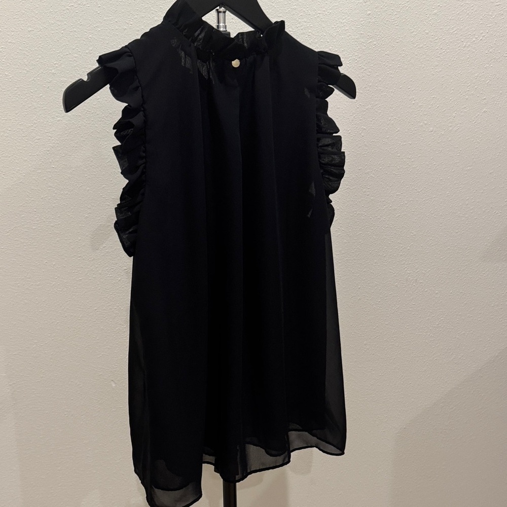 Ann Taylor Factory Black Ruffle Mock Neck Sleeveless Camisole - Picture 4 of 4